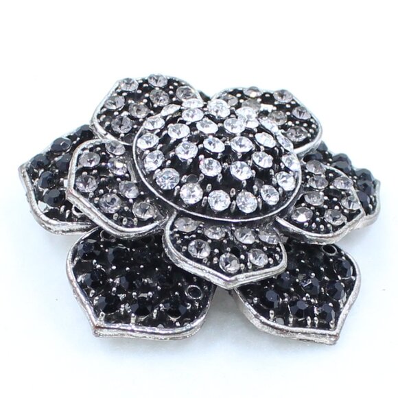 Silver Black and Clear Multi Level Flower Shaped Scarf or Bolo Slide - Picture 5 of 11